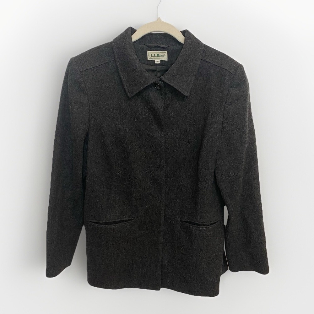 LL Bean Vintage '90s Dark Gray Wool Button Down Jacket